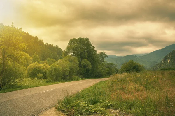 Kırsal yol güzel kırsaldan geçiyor. Yüksek kalite fotoğraf