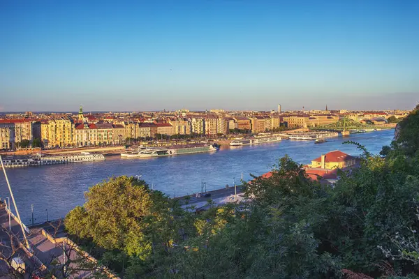 Yaz akşamı Gellert Hill 'den Budapeşte manzarası. Yüksek kalite fotoğraf.