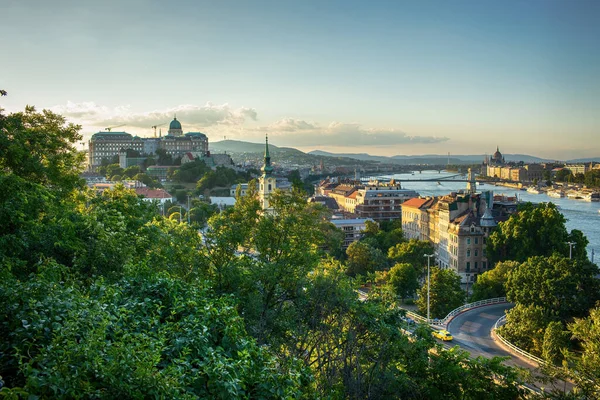 Yaz akşamı Gellert Hill 'den Budapeşte manzarası. Yüksek kalite fotoğraf.