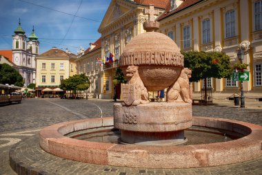 Orb and town hall square in Szekesfehervar,Hungary. High quality photo clipart