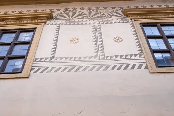 stock image Sgraffito wall decor on the facade of historical building.Banska Stiavnica,Slovakia.High quality photo. High quality photo