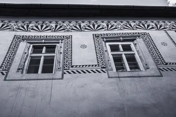 stock image Sgraffito wall decor on the facade of historical building.Banska Stiavnica,Slovakia.High quality photo. High quality photo