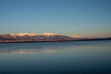 Kış manzarası. Karla kaplı tepe manzarası. Yüksek kalite fotoğraf