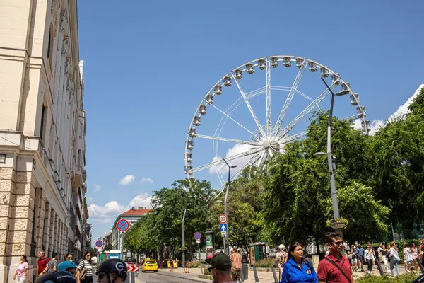 Budapeşte, Macaristan - 5 Temmuz 2023: Budapeşte, Macaristan 'daki Elisabeth Meydanı' nda dönme dolap.