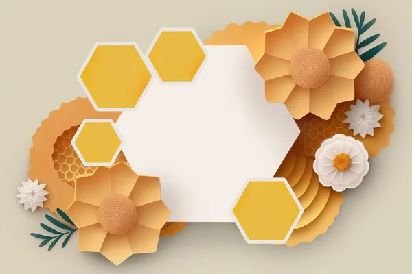 Honey Banner with honeycombs. Template Copy space.