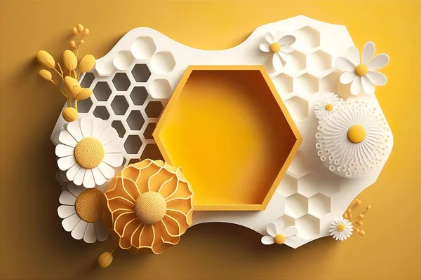 Honey Banner with honeycombs. Copy space.