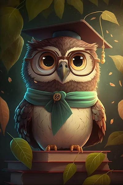 Cartoon Owl wearing a square academic cap. Poster Teacher gift card