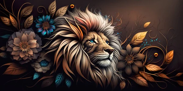Banner Luxury Beautifull Lion Abstract. Panorama Digital Art Illustrations