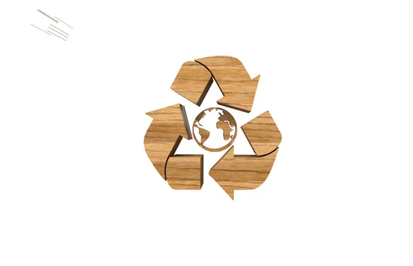 Wooden Recycle Arrow Sign with Globe on white background