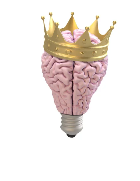 白色背景金冠的灯泡形大脑 — 图库照片