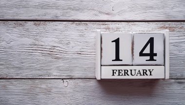 14 Şubat Tahta Takvim Bloğu Sevgililer Günü için Beyaz Kırsal Arkaplan