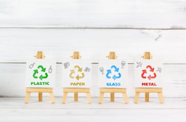 Mini Easels 'de gösterilen İlgili Ögelerle Sürdürülebilir Geri Dönüşüm Simgeleri