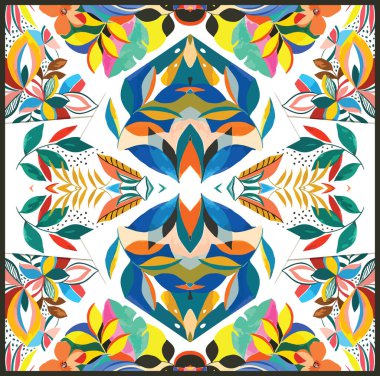 Renkli çiçek sanatı. Karışık yüzey arka planı. Moda dijital baskı. Kumaş, eşarp, fular, tekstil, tasarım, tuval, afiş, kapak, kart, duvar kağıdı için. harika illüstrasyon resmi