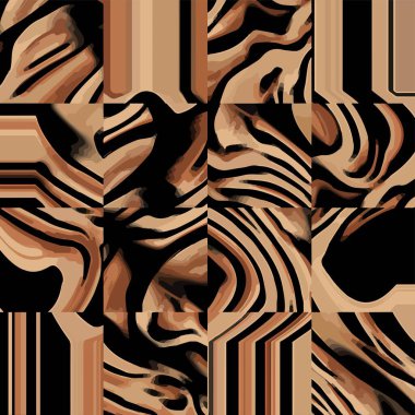 Colorful pattern study, leopard, zebra, textile, fabric, luxury marble and modern pattern. Digital print dress design tiger skin. wavy art design pattern. Bright wavy striped brown clipart