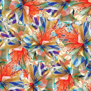 Renkli çiçek sanatı. Karışık yüzey arka planı. Moda dijital baskı. Kumaş, eşarp, fular, tekstil, tasarım, tuval, afiş, kapak, kart, duvar kağıdı için. harika illüstrasyon resmi