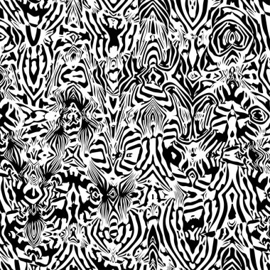 Dalgalı zebra çizgili iz. dalga soyut desen. Tek renkli arka plan. Siyah beyaz tasarım - illüstrasyon vektörü