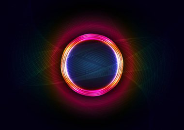 Işıldayan halka ve dalga şeklinde soyut bir arka plan. Modern mor eğimli dalga çizgileri. Gelecekçi teknoloji konsepti. Vektör illüstrasyon tasarımı.