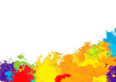 A vibrant and dynamic splash of colors featuring red, orange, yellow, green, blue, and purple tones, blending into a seamless gradient on a white background. This abstract design embodies background. clipart