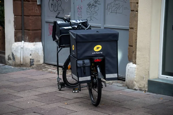 Strasbourg France November 2022 View Yellow French Post Mail Bicycle — Stock Photo, Image