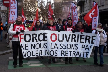 Mulhouse - France - 19 January 2023 - people protesting in the street againt the retirement reforms