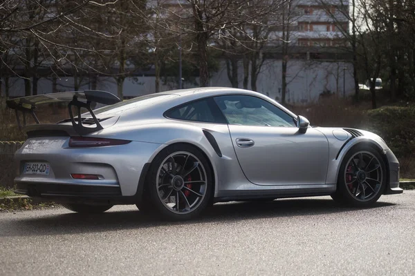 Mulhouse France March 2023 Profile View Grey Porsche 911 Gt3 — Stock Photo, Image