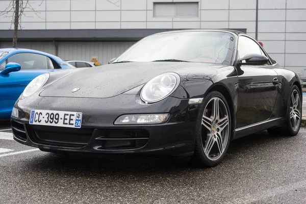 Mulhouse Frankreich März 2023 Frontansicht Eines Schwarzen Porsche 911 Der — Stockfoto