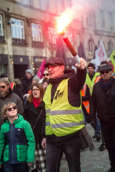 Estrasburgo Francia Marzo 2023 Protesta Contra Reforma Los Pensionistas Con — Foto de Stock