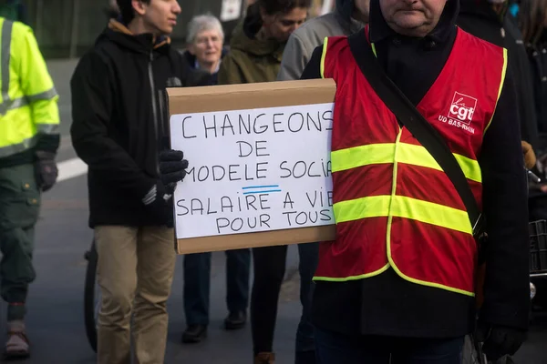 Strasburgo Francia Marzo 2023 Ppersone Che Protestano Strada Con Cartello — Foto Stock