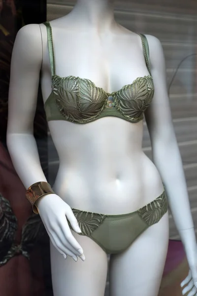 Closeup Green Underwear Mannequin Fashion Store Showroom — Stock Photo, Image