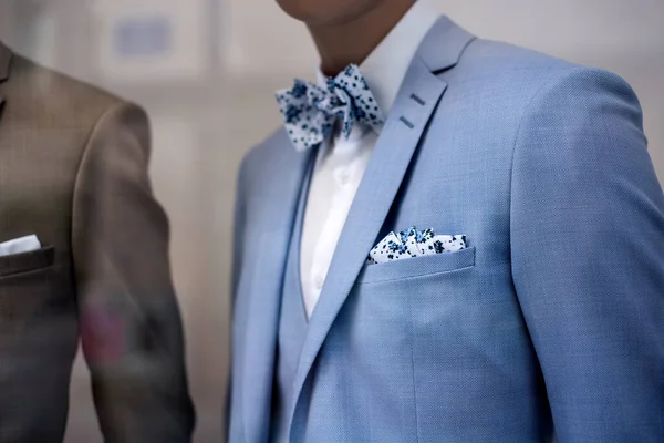 Closeup Blue Wedding Suit Mannequin Wedding Store Showroom — Stock Photo, Image
