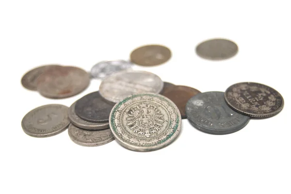 Closeup Reichmark Coins White Background — Stock Photo, Image