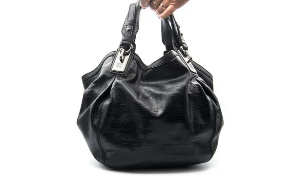 Mulhouse Frankrike Juli 2023 Närbild Svart Läder Handväska Givenchy Vit — Stockfoto