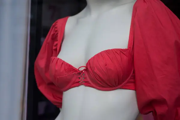 Closeup Red Bra Mannequin Fashion Store Showroom Royaltyfria Stockbilder