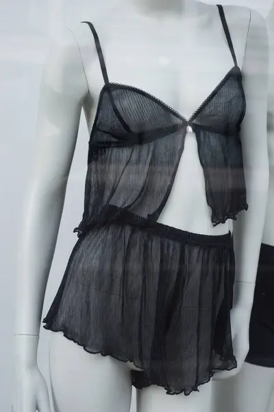 Närbild Svarta Transparenta Underkläder Skyltdocka Modebutik Showroom Stockfoto