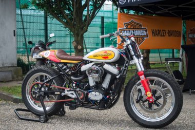 Illzach - France - 19 May 2024 - profile view of harley davidson motorbike parked in the street 