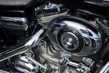 Mulhouse - Fransa - 9 Haziran 2024 - Harley Davidson 'ın siyah motosikletinin kapanışı  