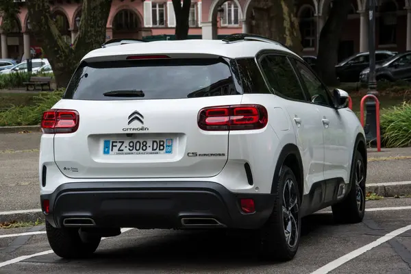 stock image Mulhouse - France - 11 September 2024 - rear view of white citroen C5 aircross parked in the street