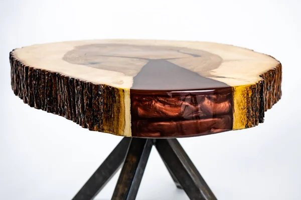 stock image Coffee table, living room table. Resin handmade wood table. On a white background.