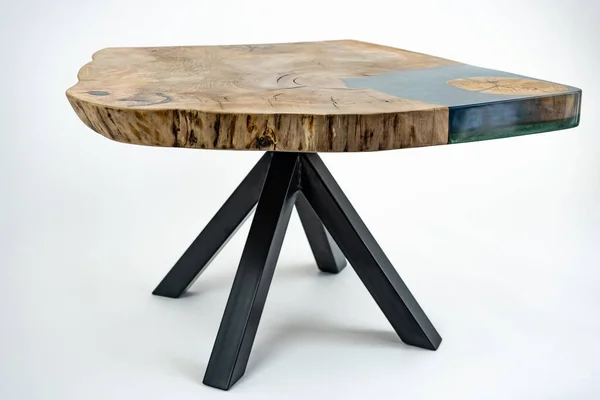 Coffee Table Living Room Table Resin Handmade Wood Table White — Stock Photo, Image