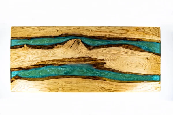 Couchtisch Wohnzimmertisch Vorhanden Kunstharz Handgemachter Holztisch Auf Weißem Hintergrund — Stockfoto