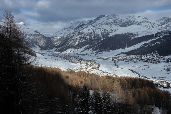 Panorama Stadt Livigno Winter Landschaften Von Livigno Der Lombardei Italien — Stockfoto