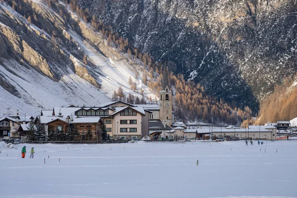 Miasto Livigno Zimą Livigno Landskapes Lombardii Włochy Położony Alpach Włoskich — Zdjęcie stockowe