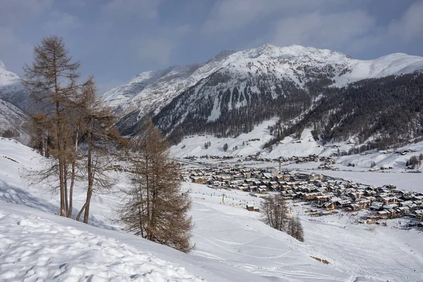 Panorama Stadt Livigno Winter Landschaften Von Livigno Der Lombardei Italien — Stockfoto