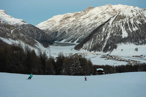 Pistenraupe Hang Stadt Livigno Winter Landschaften Von Livigno Der Lombardei — Stockfoto