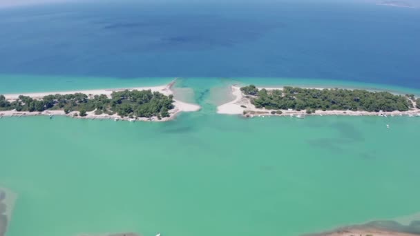 Vista Aérea Drone Port Glarokavos Praia Lagoa Kassandra Penisula Chalkidiki — Vídeo de Stock