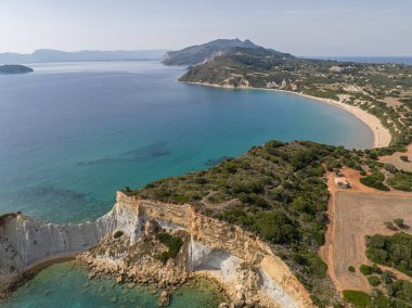 Jason 'ın Yunanistan' daki Zakinthos adasındaki ısırığının hava aracı görüntüsü. Gerakas Sahili. Zakynthos, Yunanistan 'daki Cape Gerakas' ta. Zante, Zakynthos 'taki Vasilikos Gerakas plajı.