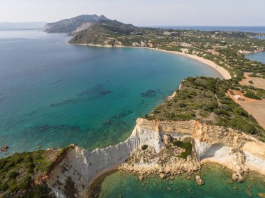 Jason 'ın Yunanistan' daki Zakinthos adasındaki ısırığının hava aracı görüntüsü. Gerakas Sahili. Zakynthos, Yunanistan 'daki Cape Gerakas' ta. Zante, Zakynthos 'taki Vasilikos Gerakas plajı.