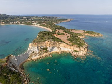 Jason 'ın Yunanistan' daki Zakinthos adasındaki ısırığının hava aracı görüntüsü. Gerakas Sahili. Zakynthos, Yunanistan 'daki Cape Gerakas' ta. Zante, Zakynthos 'taki Vasilikos Gerakas plajı.