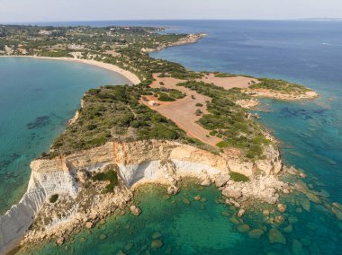 Jason 'ın Yunanistan' daki Zakinthos adasındaki ısırığının hava aracı görüntüsü. Gerakas Sahili. Zakynthos, Yunanistan 'daki Cape Gerakas' ta. Zante, Zakynthos 'taki Vasilikos Gerakas plajı.