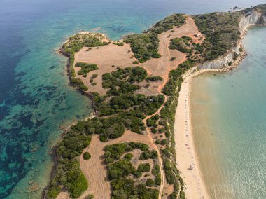 Jason 'ın Yunanistan' daki Zakinthos adasındaki ısırığının hava aracı görüntüsü. Gerakas Sahili. Zakynthos, Yunanistan 'daki Cape Gerakas' ta. Zante, Zakynthos 'taki Vasilikos Gerakas plajı.